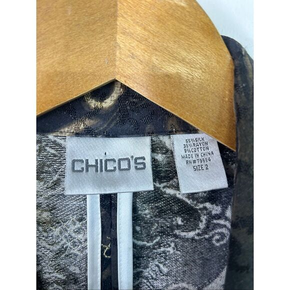 Vintage Chico’s Silk Blend Tapestry Blazer Jacket Size 2 Brown Black Boho Artsy - Picture 7 of 12